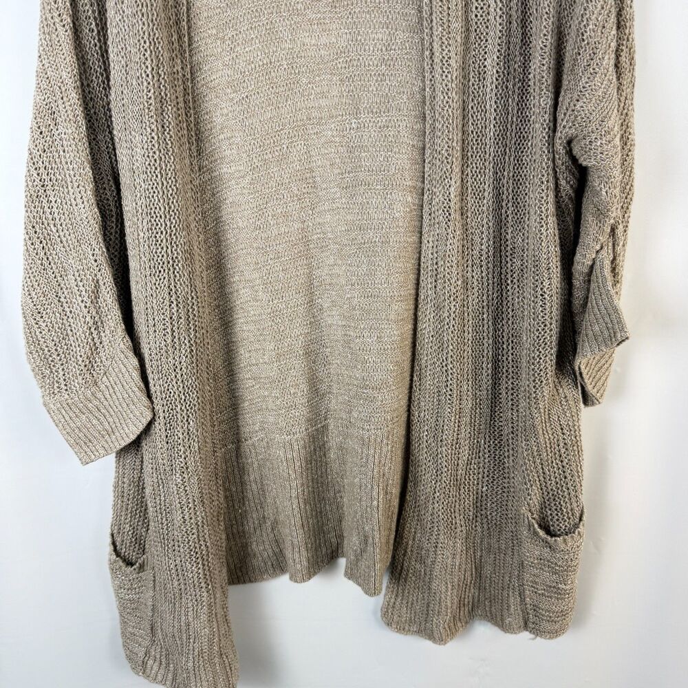 Chicos XL Linen Blend Women Open Front Cardigan 3/4 Sleeve Knit Normcore Pocket - Picture 3 of 9